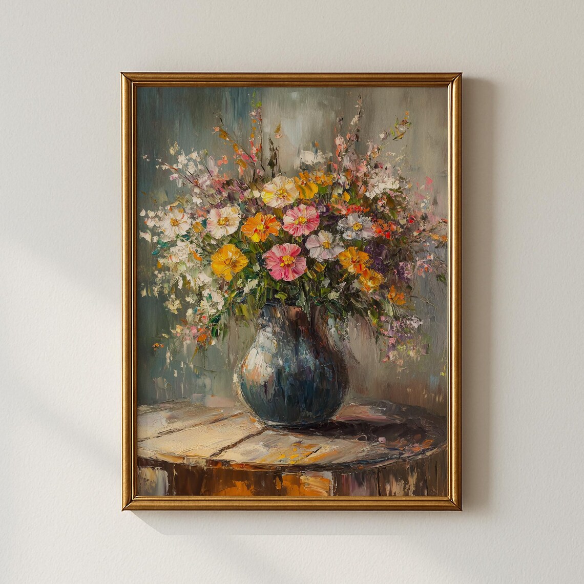 Wildflower Bouquet in Blue Vase Impressionist Floral Painting Poster