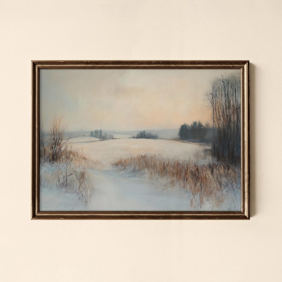 Snowy Winter Field Birch Trees Vintage Landscape Painting Poster