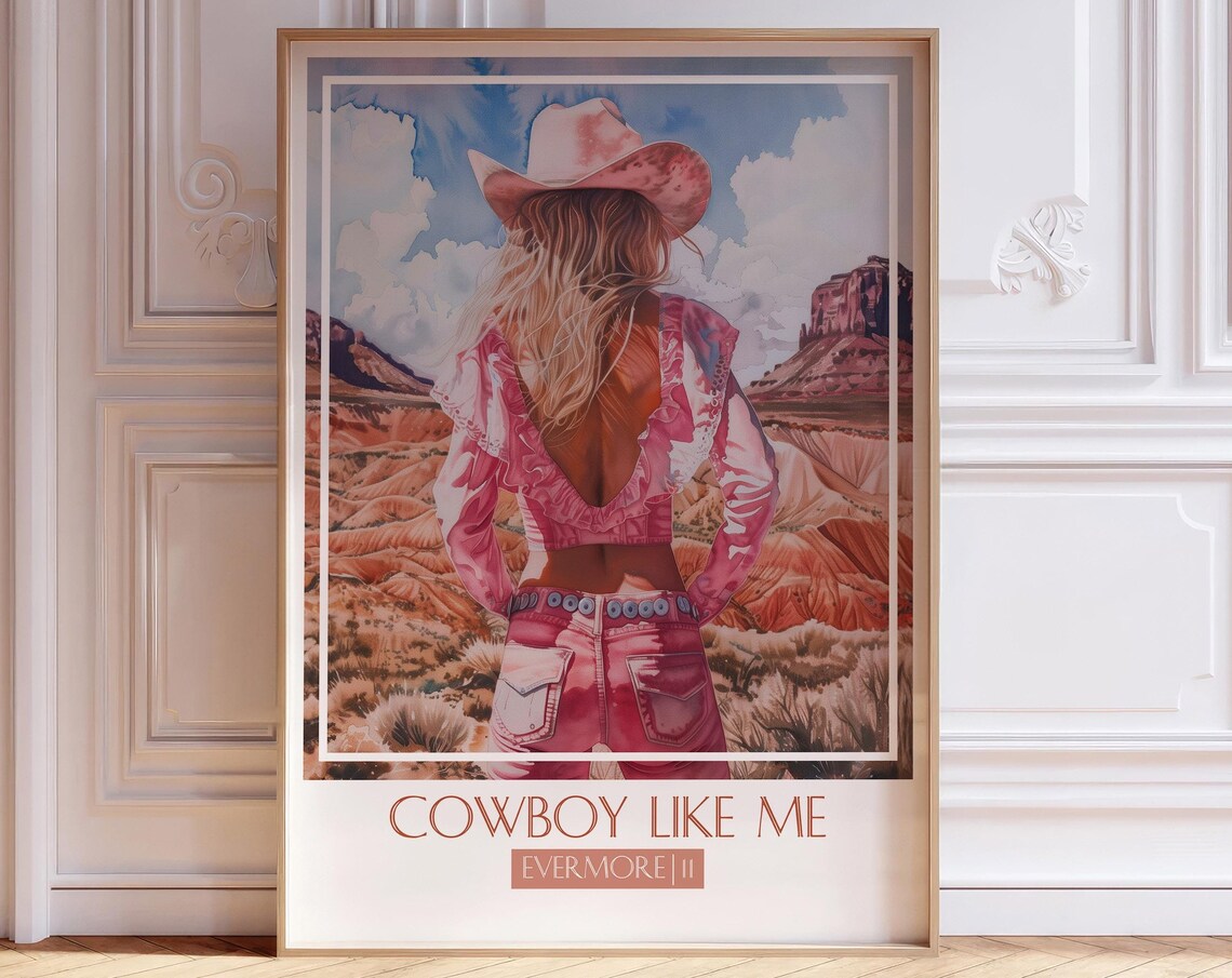 Cowboy Like Me Pink Cowgirl Desert Watercolor Song Poster Art