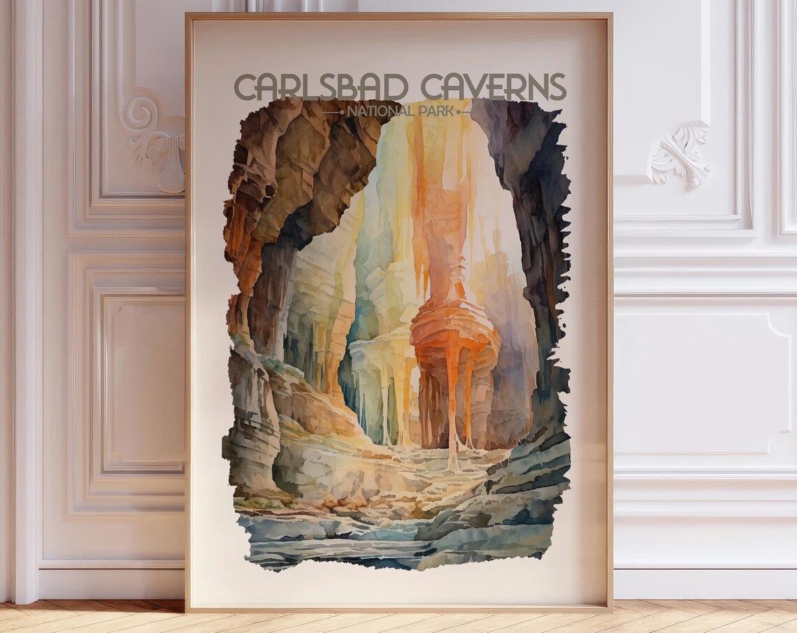 Carlsbad Caverns National Park Watercolor Cave Formations Poster