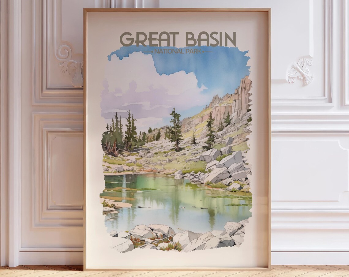 Great Basin National Park Alpine Lake Watercolor Travel Poster