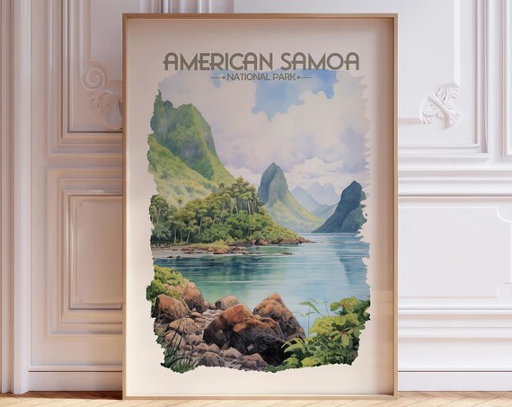 American Samoa National Park Watercolor Tropical Coast Poster
