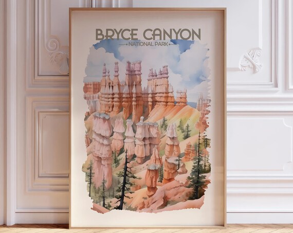 Bryce Canyon National Park Hoodoos Watercolor Pastel Landscape Poster