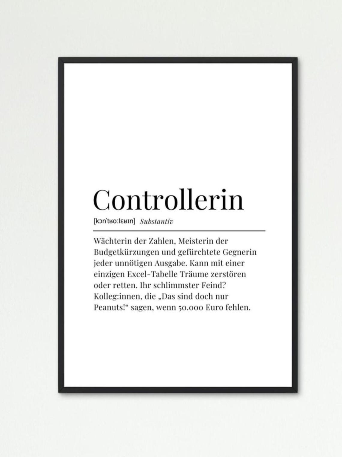 Controllerin Funny German Definition Office Gift Minimalist Wall Print