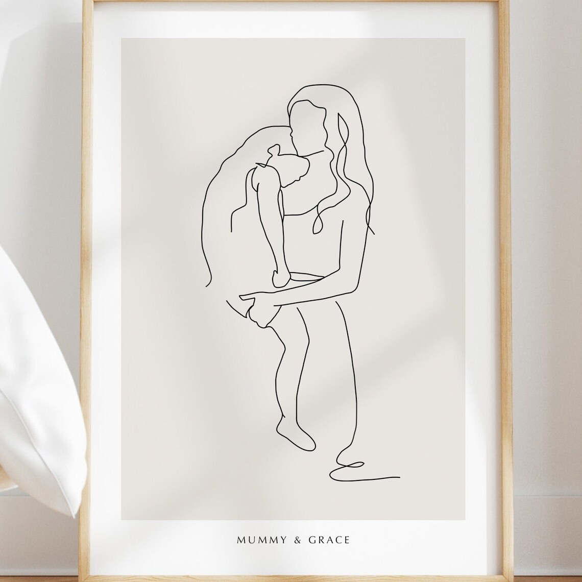 Personalized Mother and Daughter Embrace One Line Art Poster