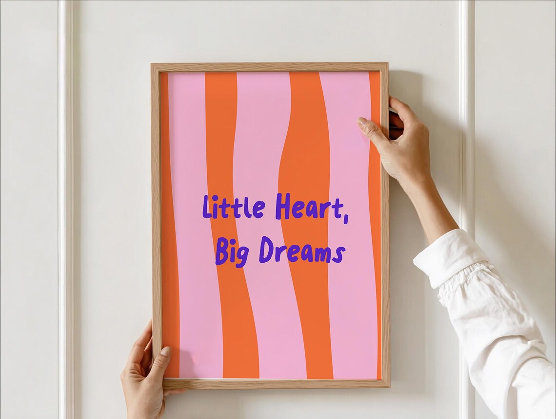 Little Heart Big Dreams Wavy Striped Kids Room Nursery Poster