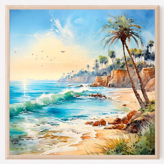 Beach Watercolor Painting Coastal Ocean Art Print