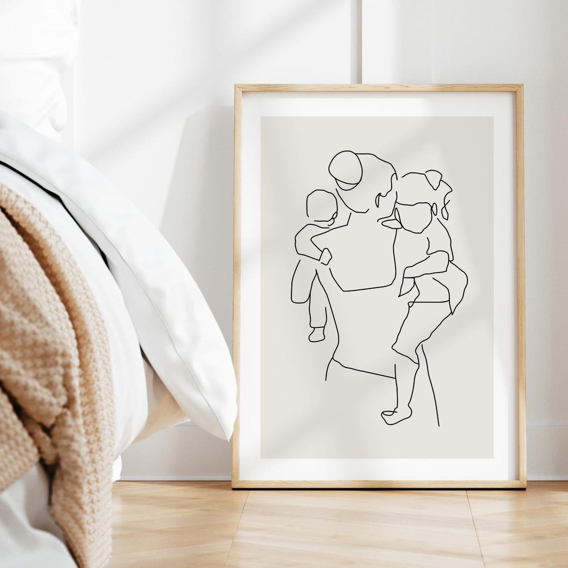 Personalized Mother Carrying Two Children One Line Art Poster - Image 2