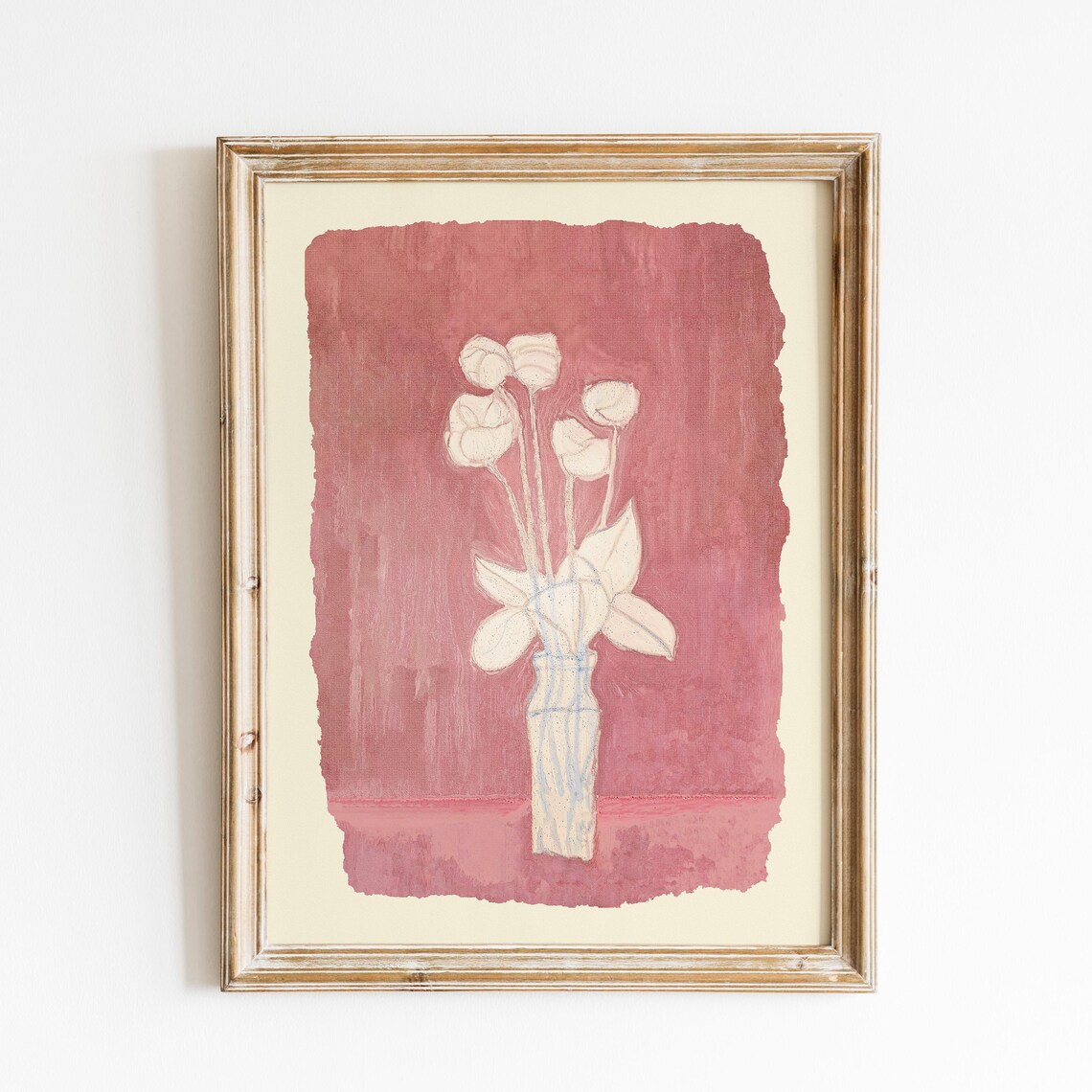 Pink Tulips Floral Still Life in Vase on Rosy Abstract Poster