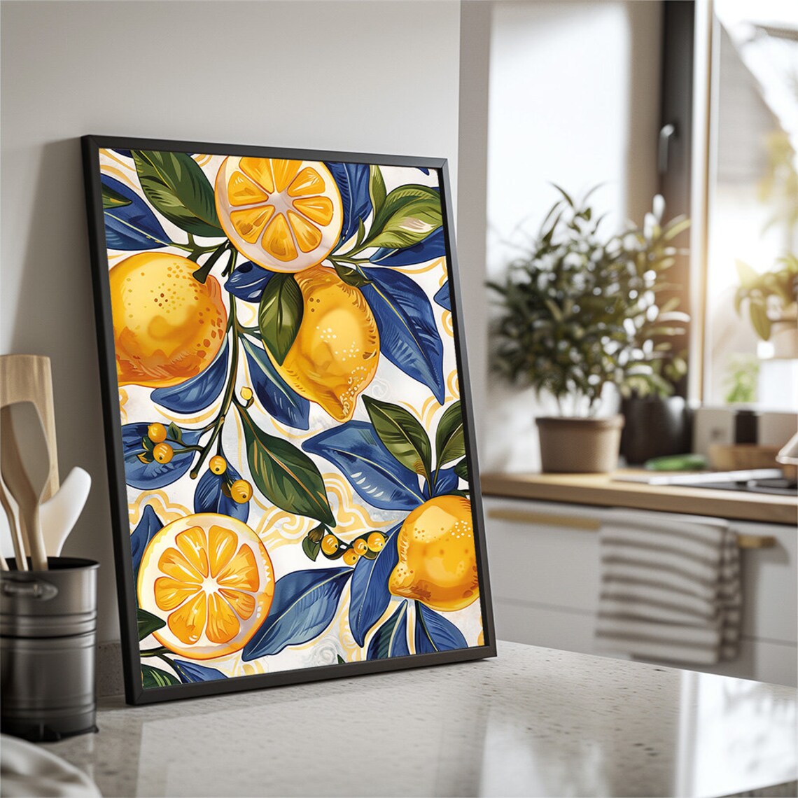 Sicilian Style Lemons on Tree Branch, Boho Art Print - Image 2