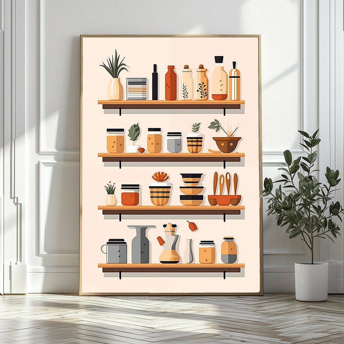 Kitchen Shelf Utensils Jars Minimalist Flat Design Art Poster - Image 3
