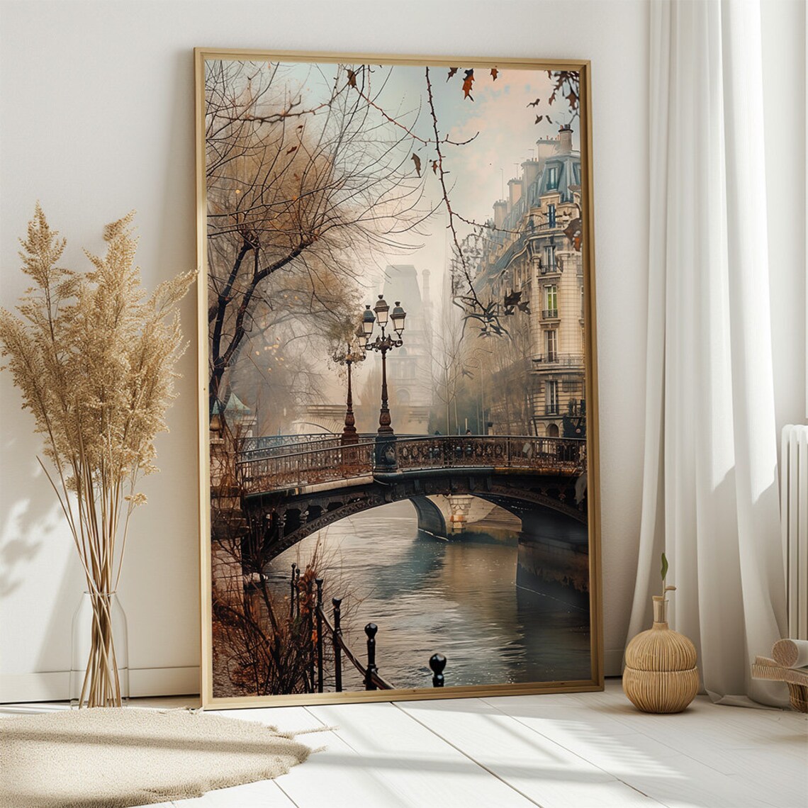Vintage Paris Autumn Bridge Poster With Seine River City Scene - Image 3