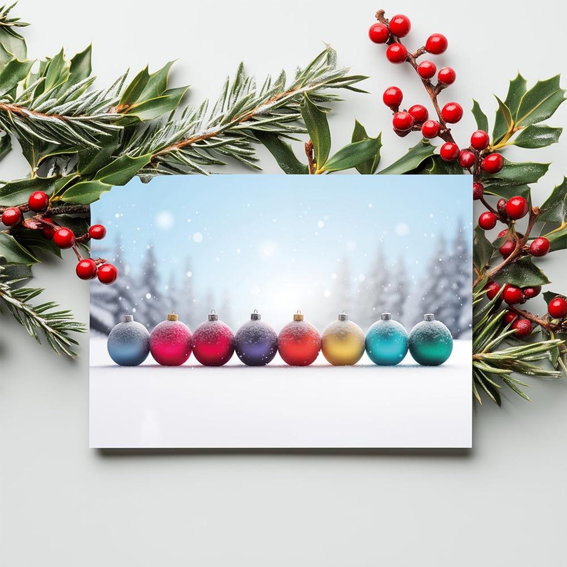 Colorful Christmas Baubles on Snow Festive Winter Holiday Poster - Image 2