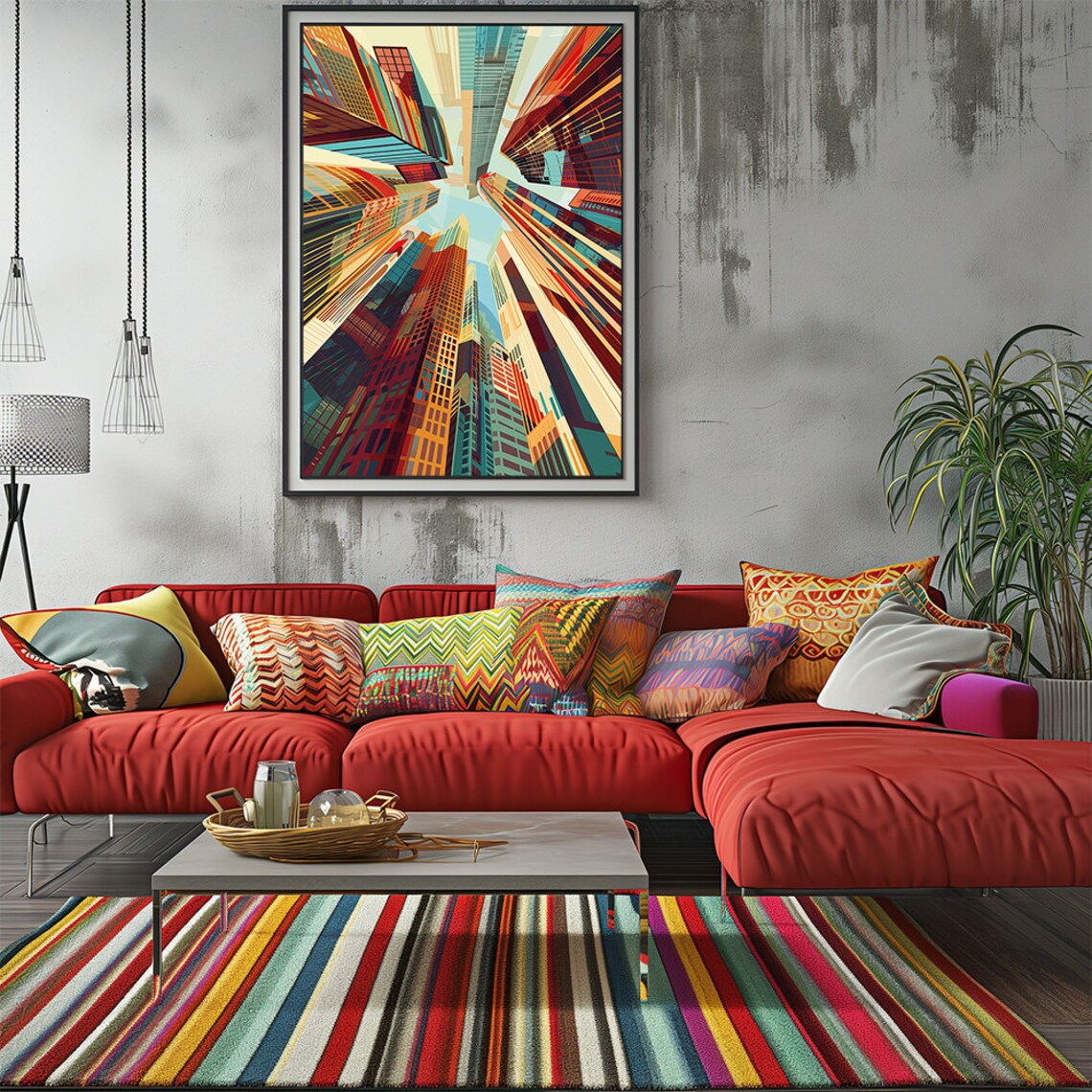 Colorful Skyscrapers Looking Up Dynamic Modern City Art Print - Image 2