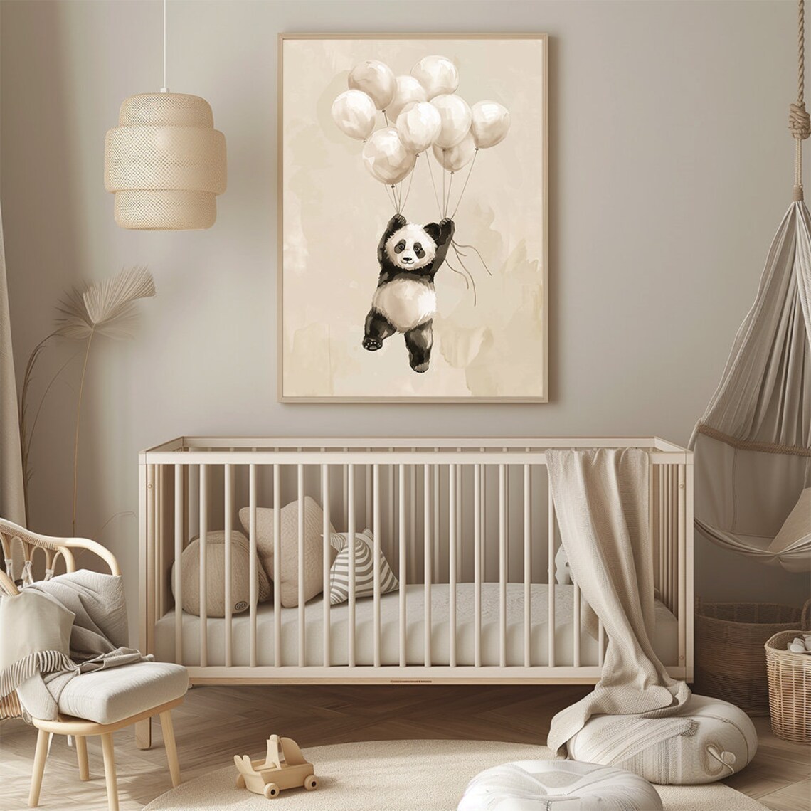 Baby Panda Flying With Balloons Nursery Watercolor Illustration Print - Image 3
