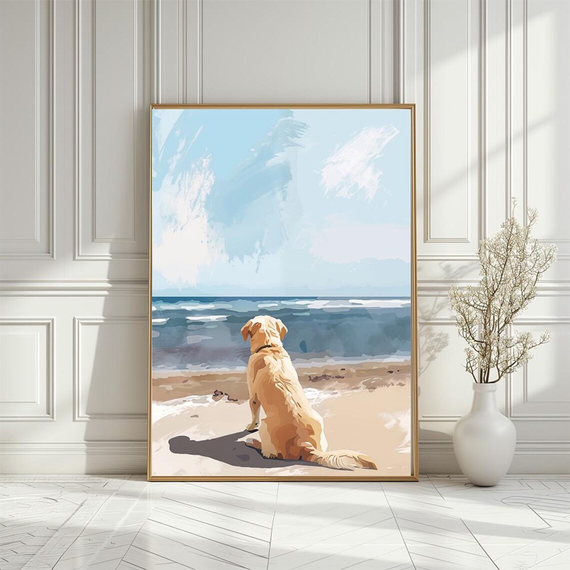 Labrador Dog at Beach Coastal Poster Print