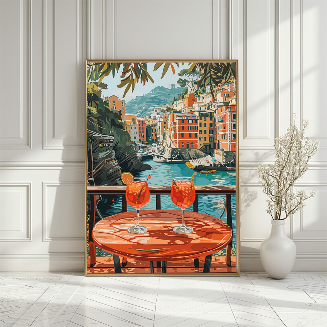 Portofino Italian Riviera Cliffside Balcony Spritz View Summer Poster
