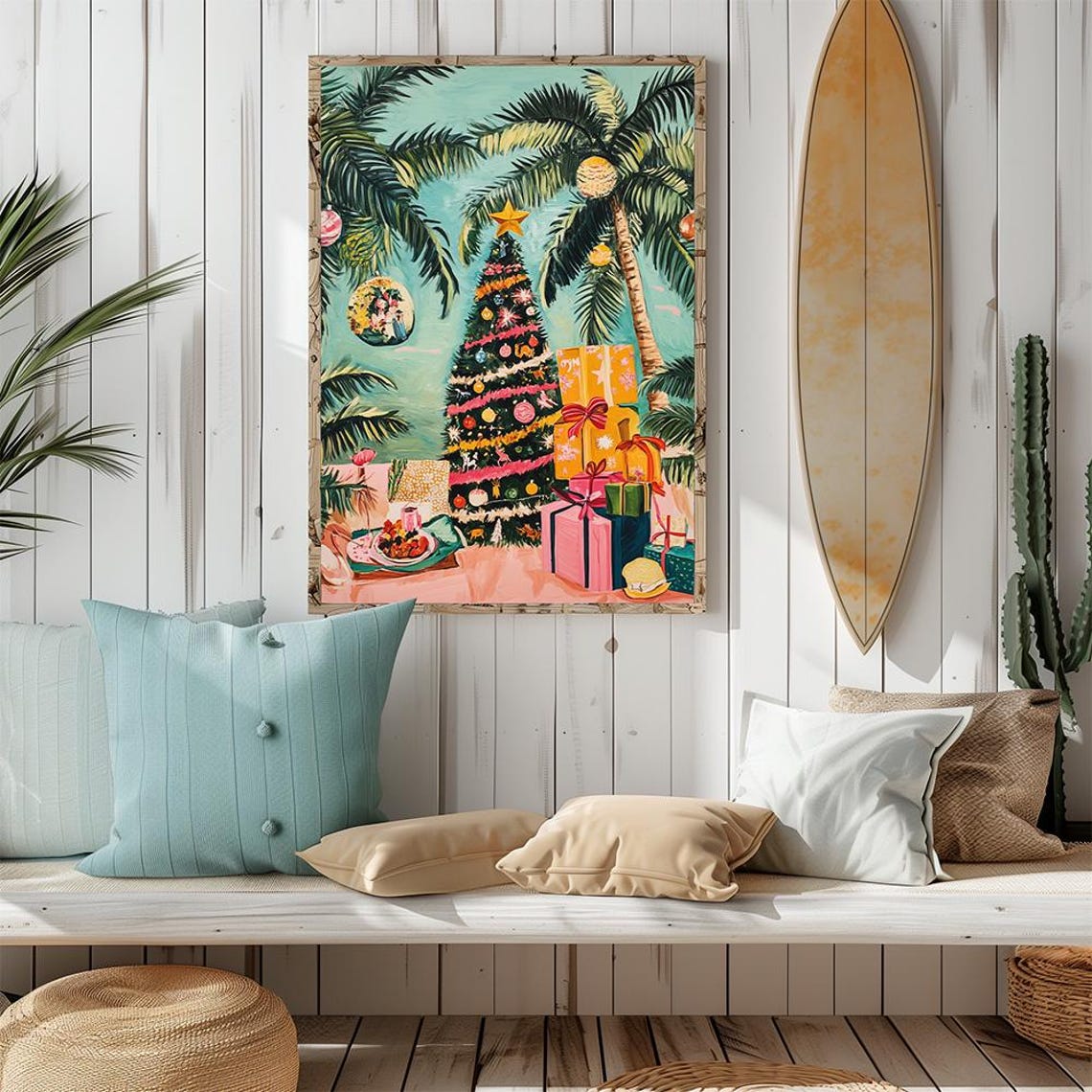 Tropical Christmas Tree with Palm Trees Beach Holiday Poster - Image 2