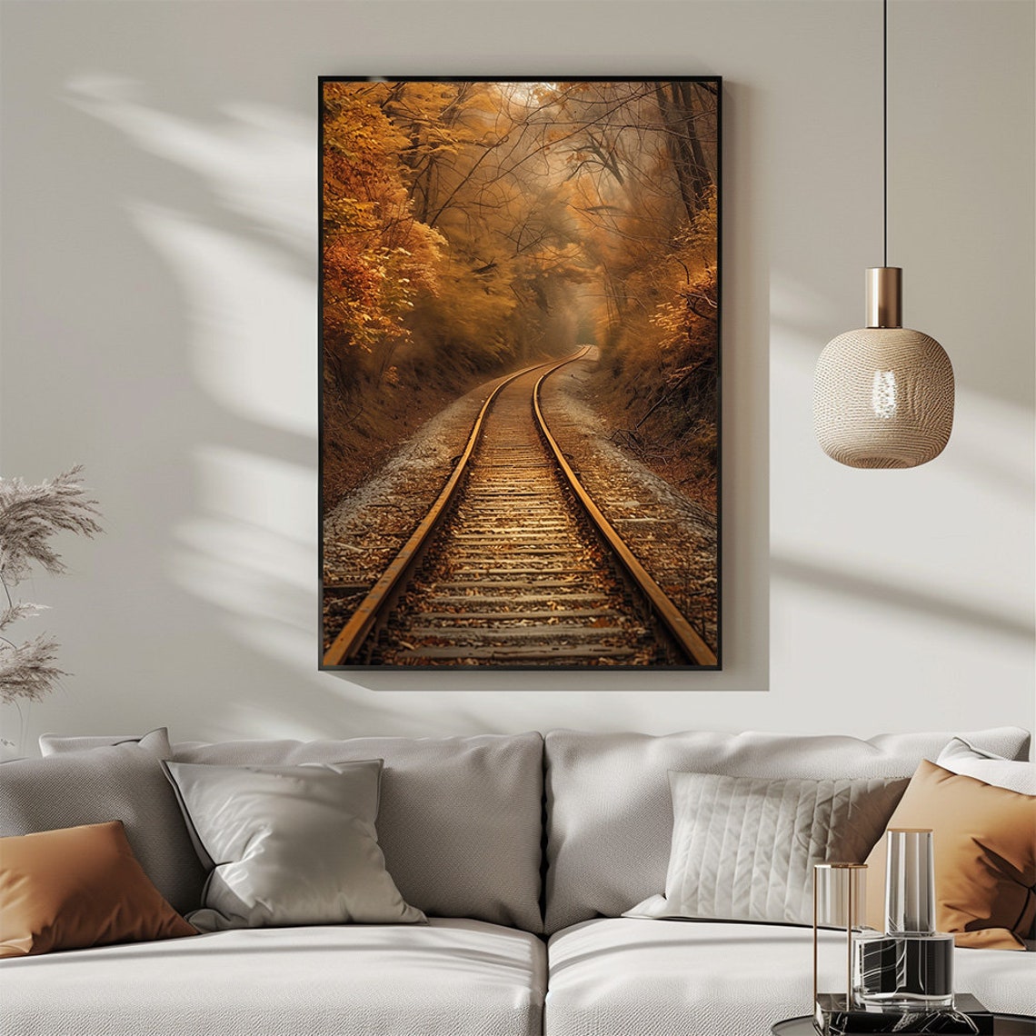 Autumn Railway Tracks Winding Through Golden Fall Forest Poster - Image 3
