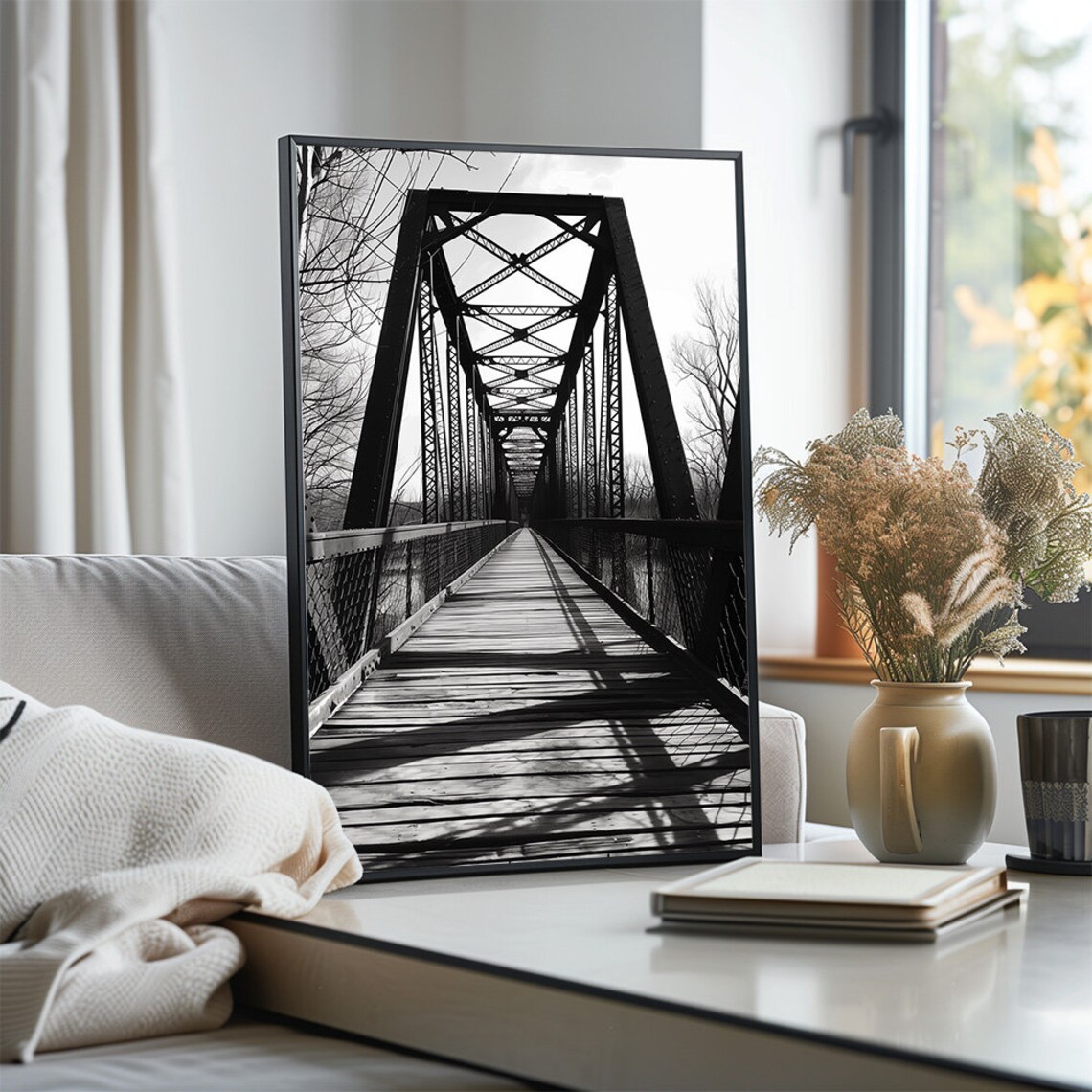 Black And White Bridge Photo Poster, Modern Landscape Art - Image 3