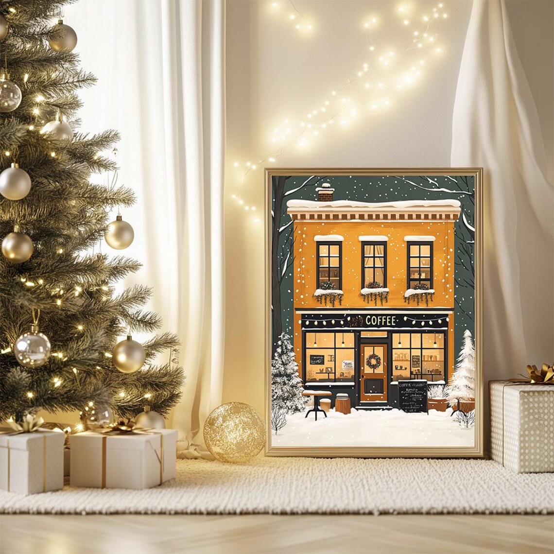 Winter Coffee Shop Illustration Poster, Modern Christmas - Image 2