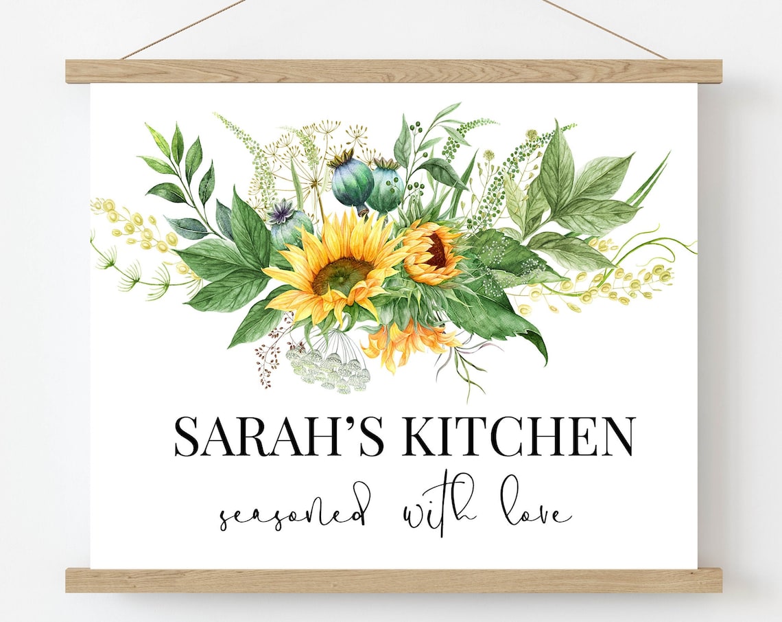 Sarahs Kitchen Seasoned With Love Sunflower Personalized Wall Art