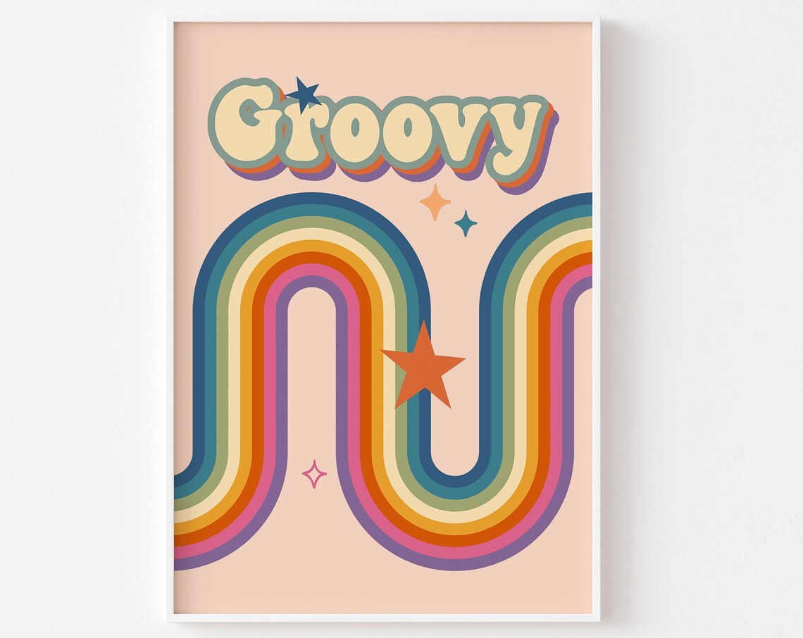 Colourful Groovy Swirls Retro Geometric Art Print
