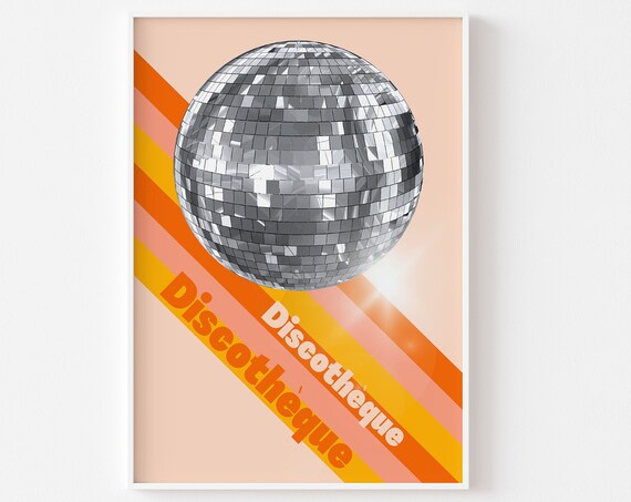 Retro Discotheque Disco Ball Poster, Funky 60s 70s