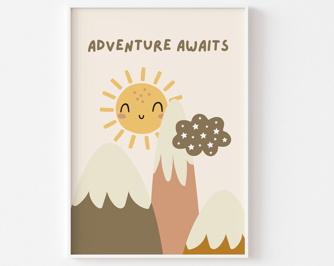 Adventure Awaits Scandi Mountains Nursery Art Print
