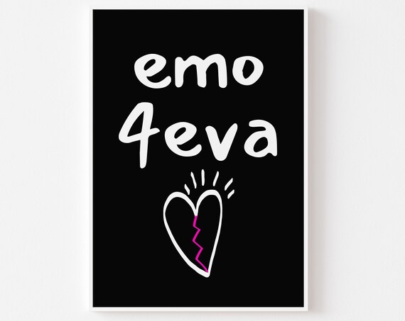 Emo 4eva Black Grunge Cracked Heart Y2K Alt Goth Decor Art Poster