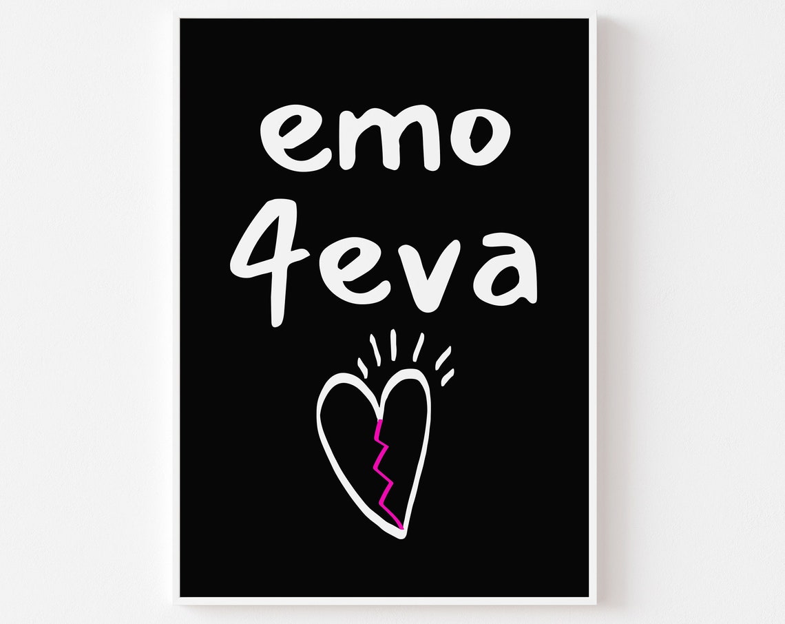 Emo 4eva Black Grunge Cracked Heart Y2K Alt Goth Decor Art Poster