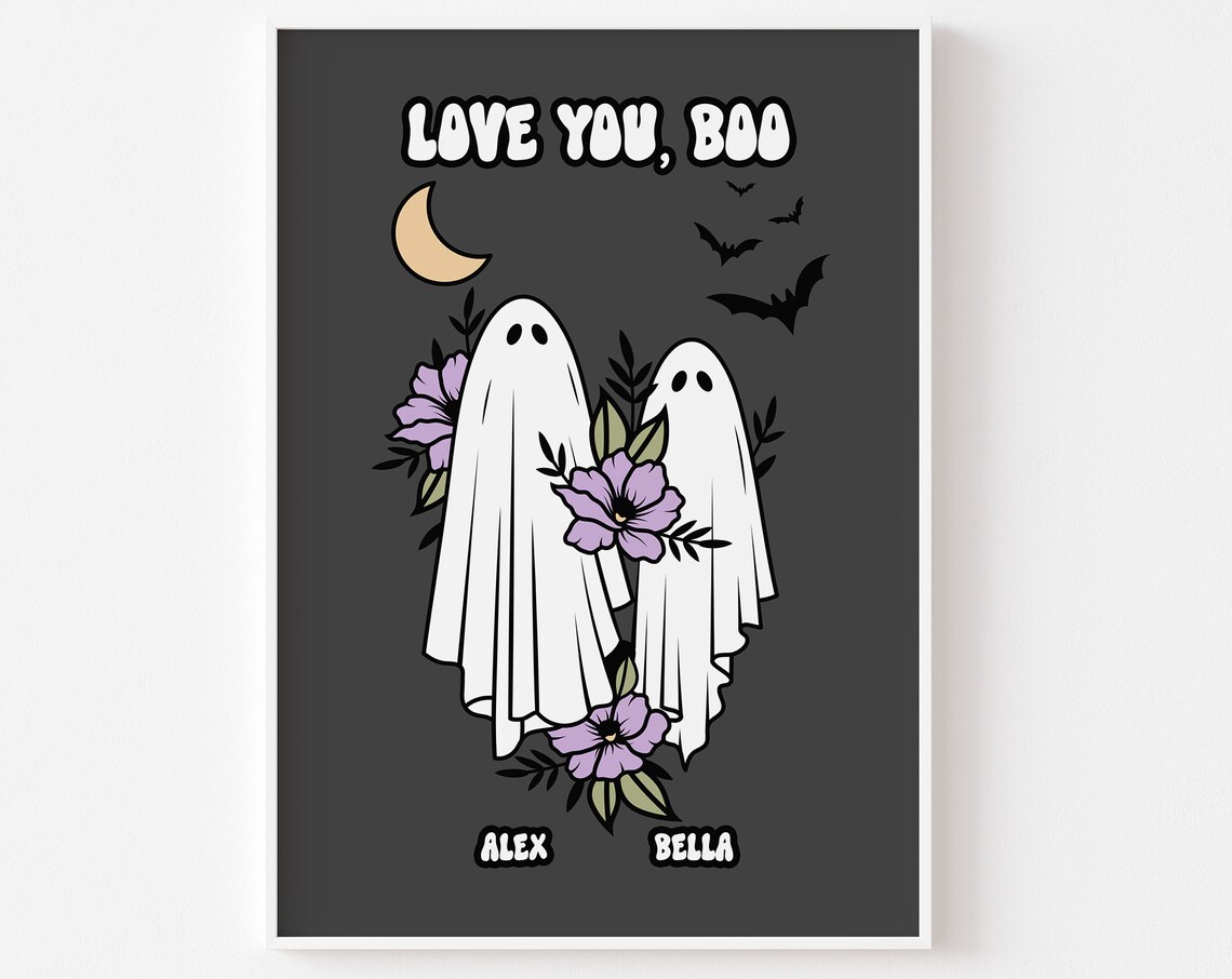 Cute Ghost Couples Personalised Name Art Print