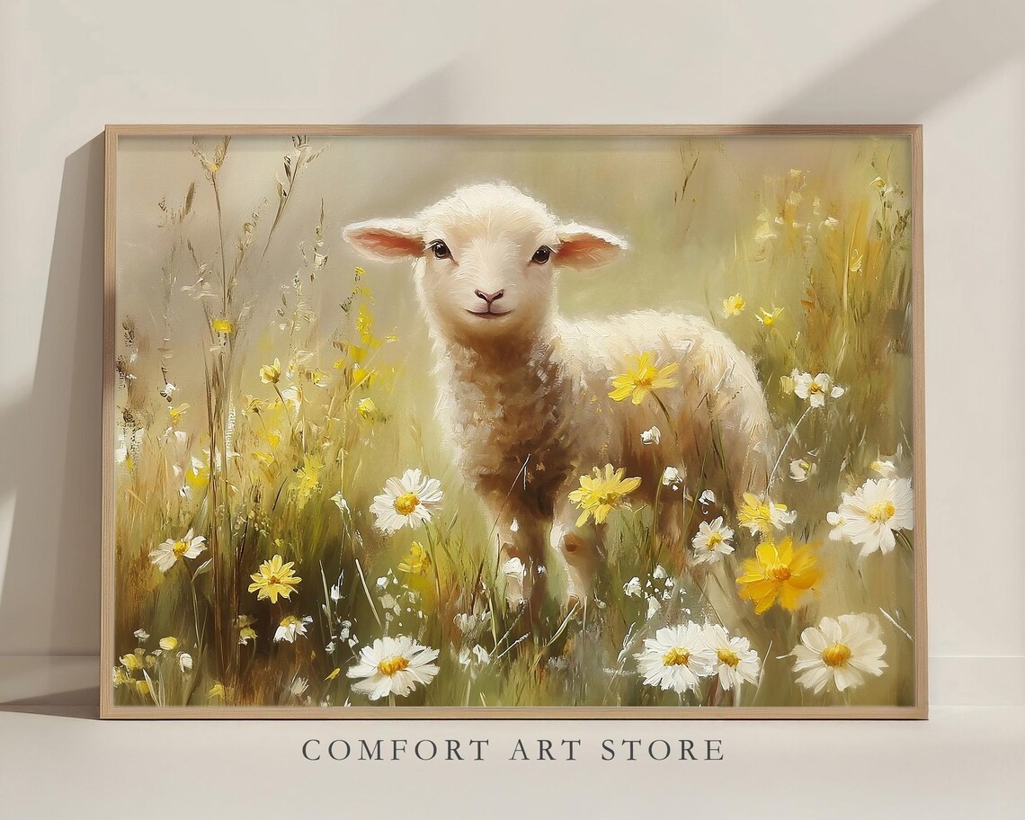 Easter Lamb, Cute Vintage Spring Nursery Decor - Image 2
