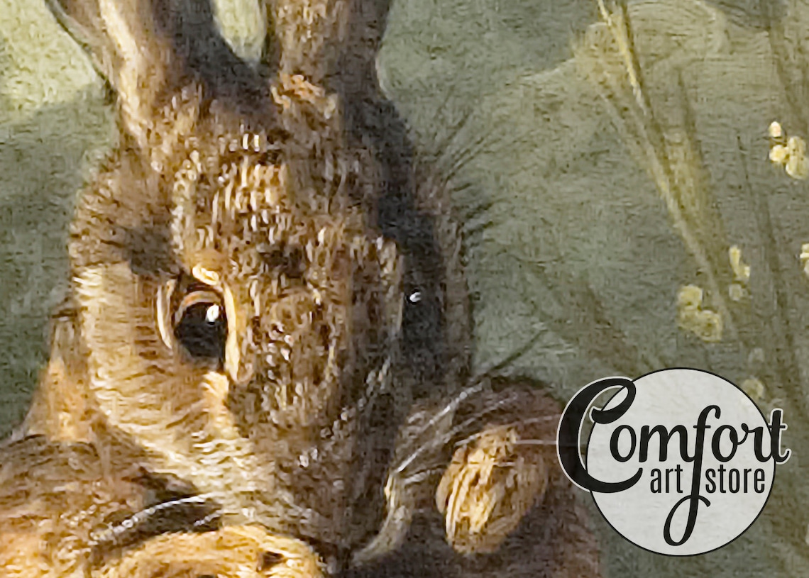 Vintage Rabbits in a Rustic Landscape Neutral Tone Painting Poster - Image 4