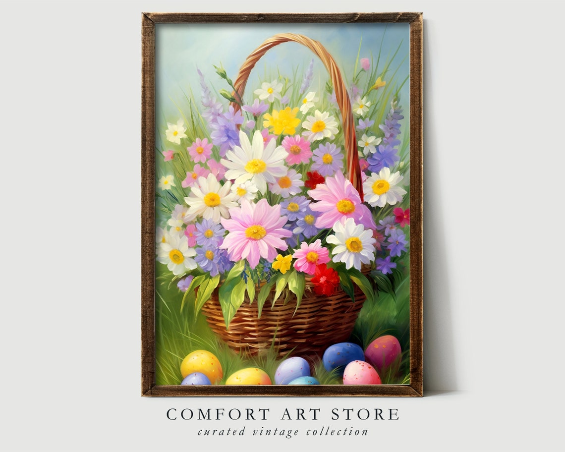 Wildflower Basket with Painted Easter Eggs in Meadow Wall Art - Image 7