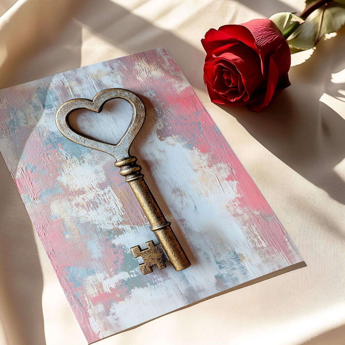 Gold Heart Key Antique Skeleton Key Romantic Pink Art Poster - Image 5