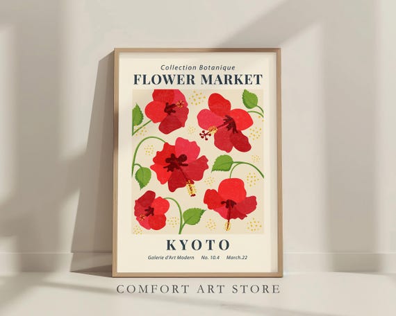 Flower Market Print Minimalist Gallery Wall Art Botanical Spring Floral Museum Exhibition Poster Kyoto Hibiscus Home Decor