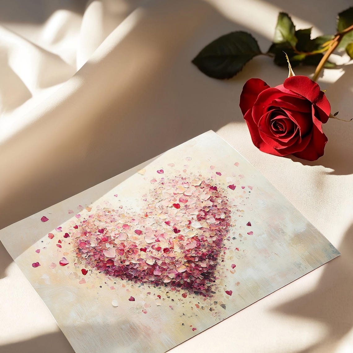 Scattered Rose Petals Heart Oil Painting Valentines Day Decor Poster - Image 6