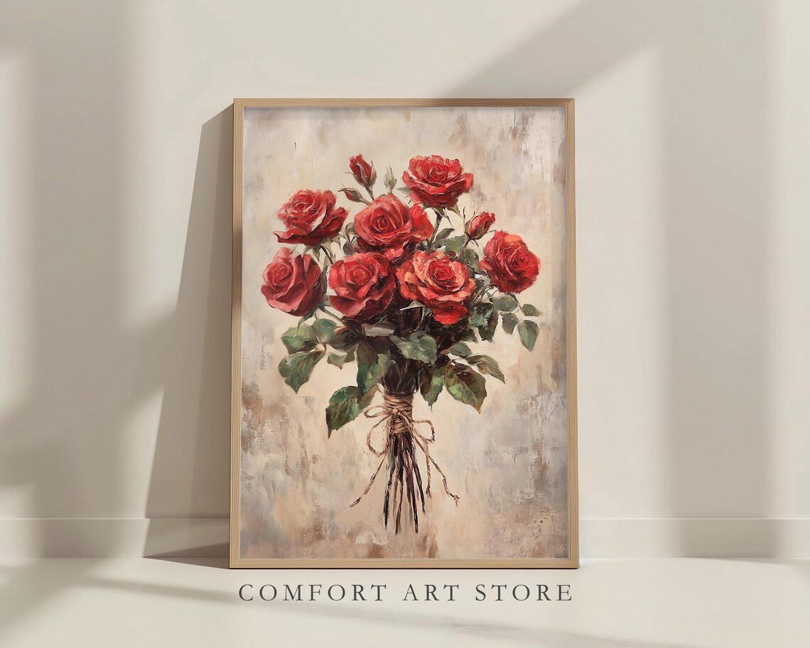 Valentines Day Red Roses Bouquet Vintage Art Print - Image 2