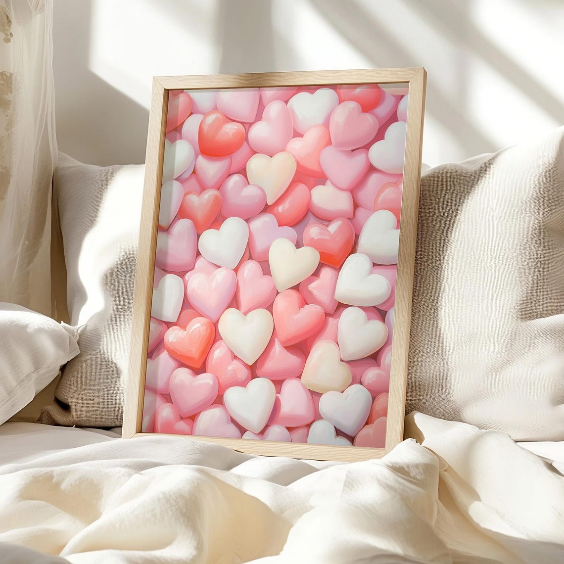 Pink Heart Candies Pile Glossy Sweet Valentine Wall Art Poster Print - Image 3