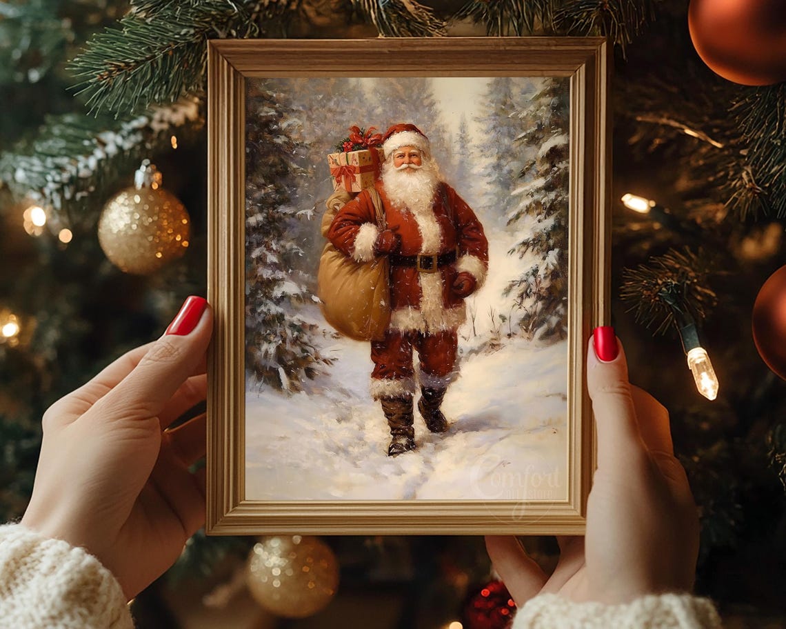 Vintage Christmas Santa Claus Wall Art Print Christmas Holiday Decor Santa Scene Dark Academia Winter Gifts Christmas Holiday Art - Image 5