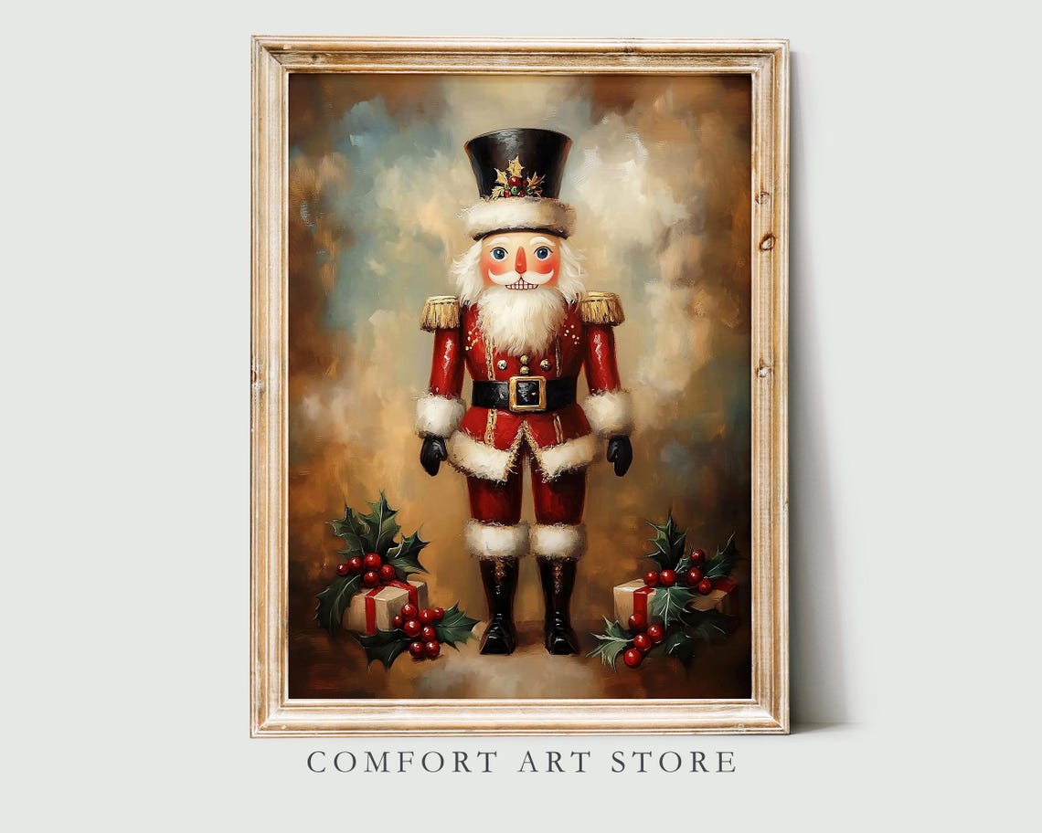 Regal Nutcracker Soldier in Red Coat with Holly Sprigs Wall Art