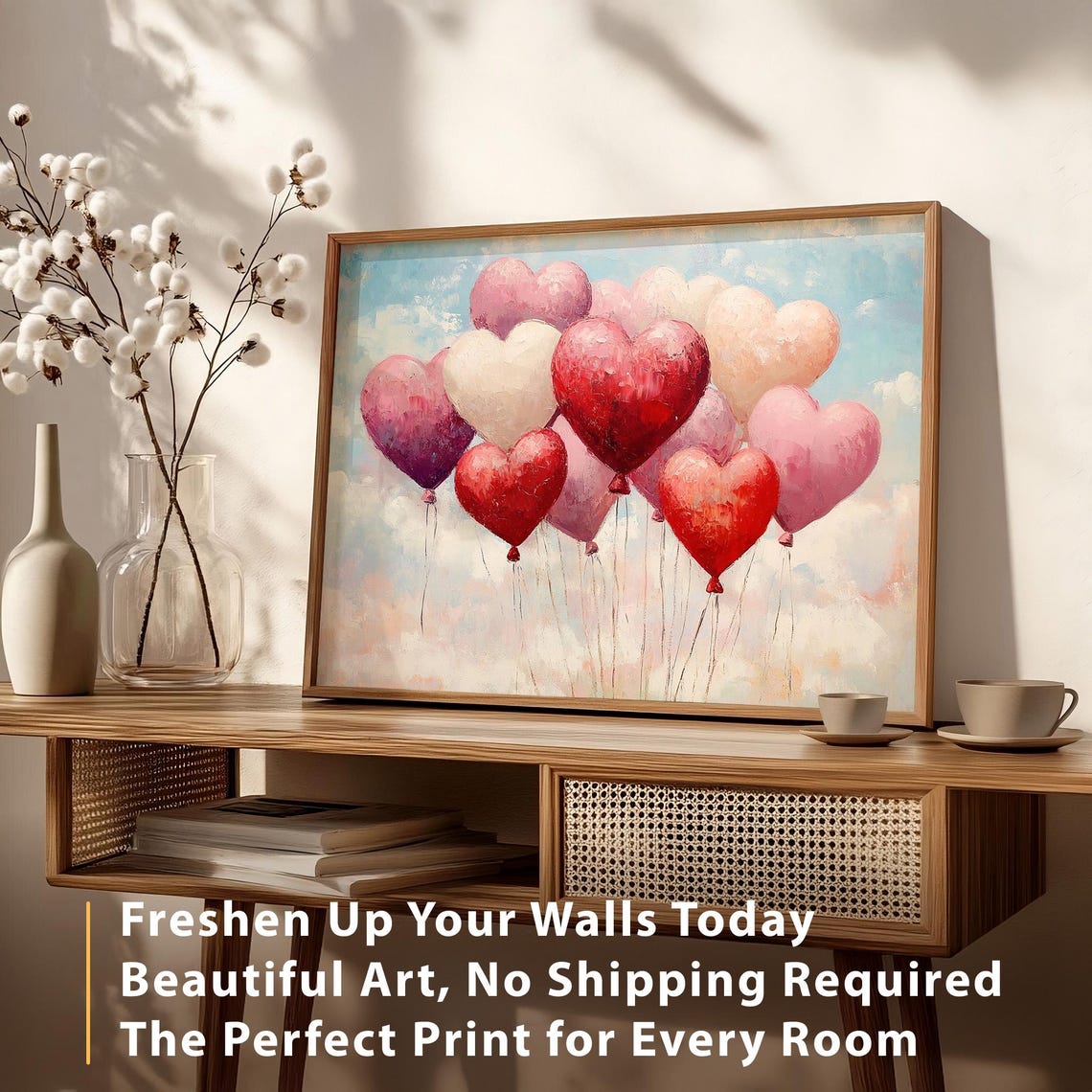 Heart Shaped Balloons Bouquet Sky Painting Valentines Decor Poster - Image 5