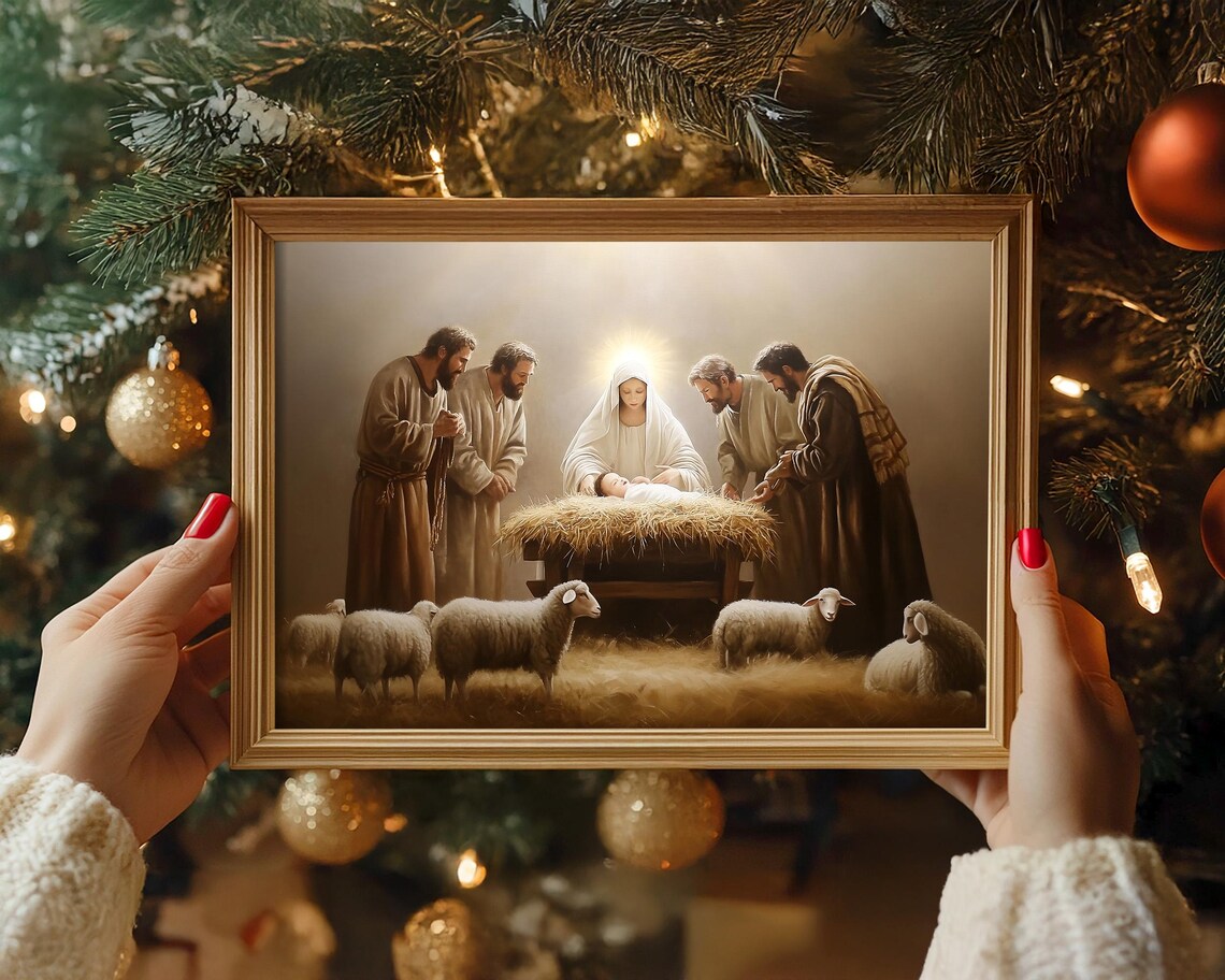 Holy Nativity Adoration of the Manger with Shepherds Art Poster - Image 4