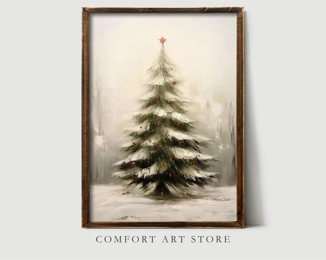 Snow Covered Christmas Tree with Red Berries in Winter Mist Poster - Image 6
