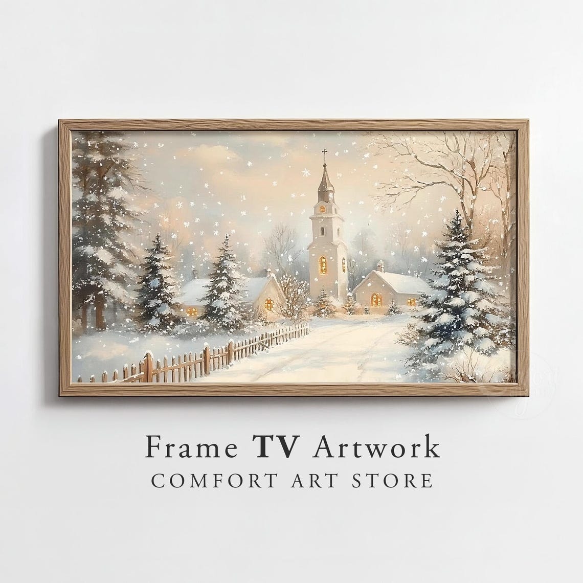 Frame Tv Art Snowy Village Vintage Christmas Antique Winter Scene Winter Landscape Church Painting Holiday Christmas Frame Tv Art