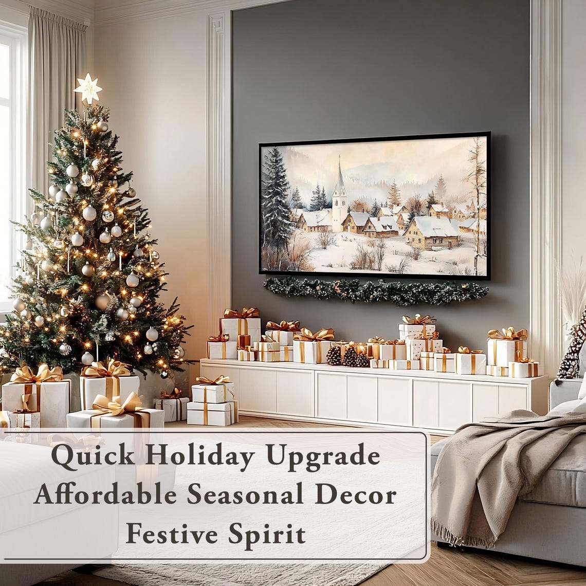 Frame Tv Art Snowy Alpine Village Vintage Christmas Antique Winter Scene Winter Landscape Painting Holiday Christmas Frame Tv Art - Image 7