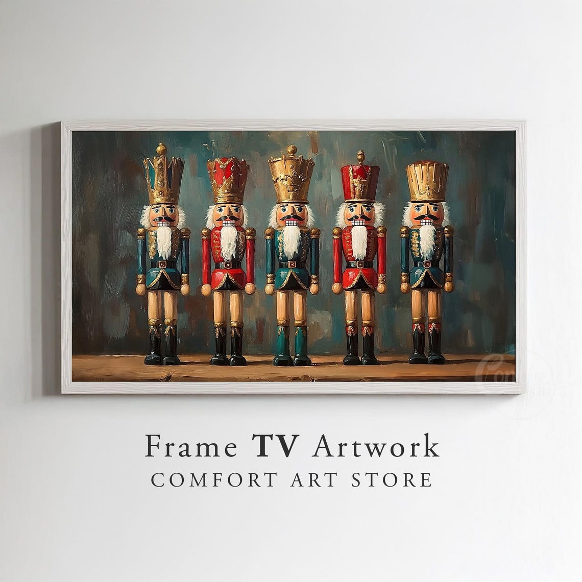 Five Wooden Nutcracker Soldiers in Red Blue and Gold Uniforms Poster - Image 2