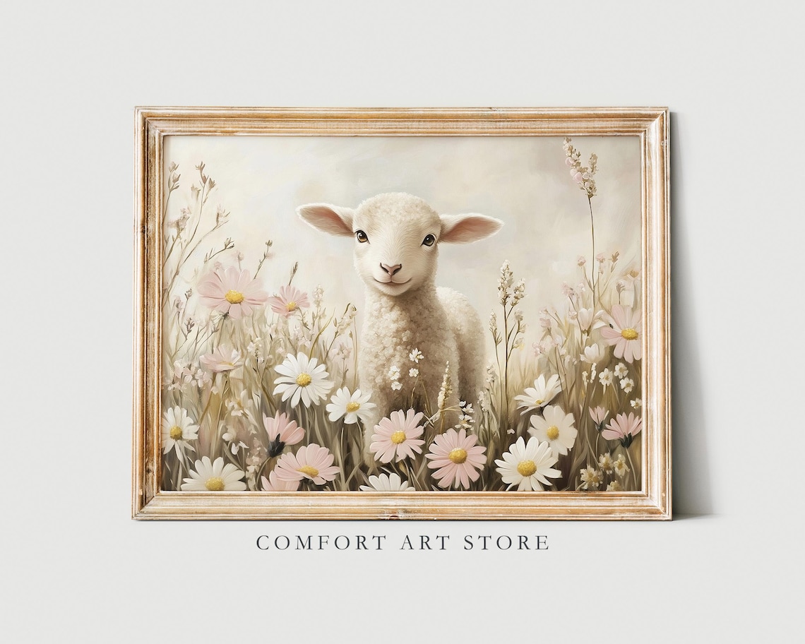 Easter Lamb Art Print, Cute Vintage Nursery Decor - Image 4
