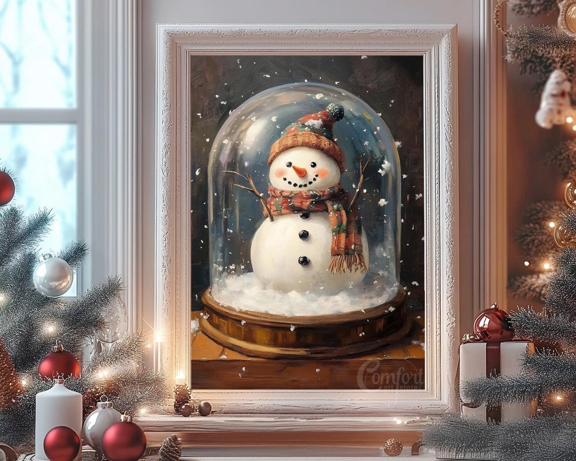 Cute Snowman Under Glass Dome with Knit Hat and Scarf Poster - Image 8